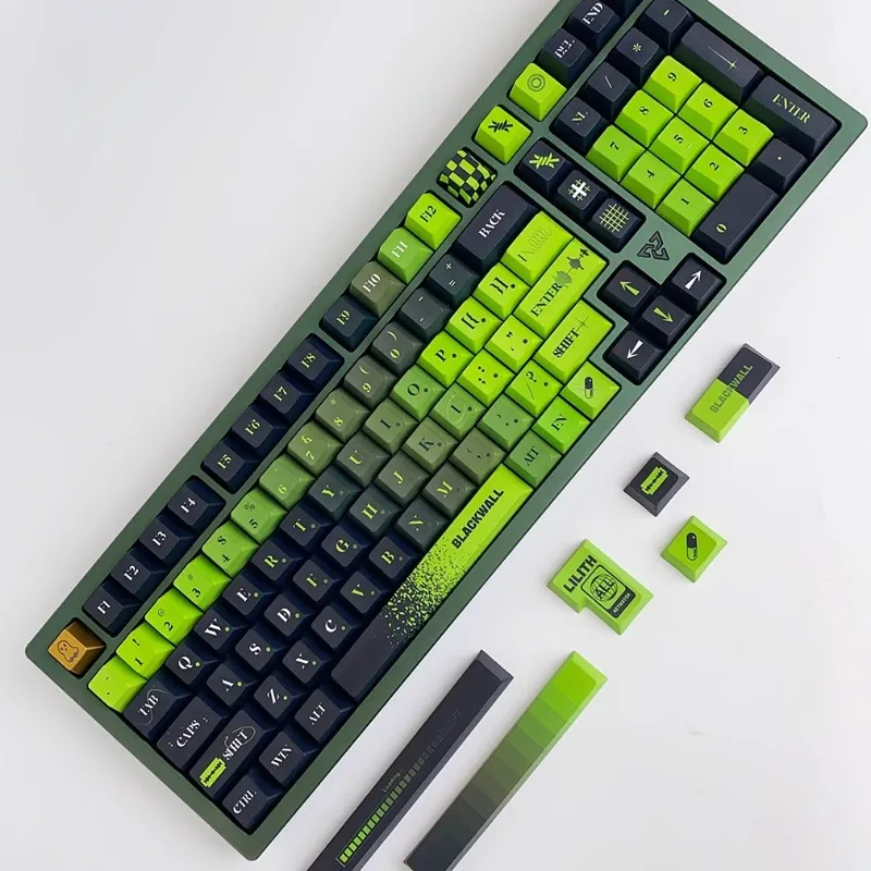 

Набор черных настенных колпачков для клавиатуры, вишневый профиль PBT, пятисторонние сублимационные колпачки для механических клавиатур, зеленые колпачки для клавиш