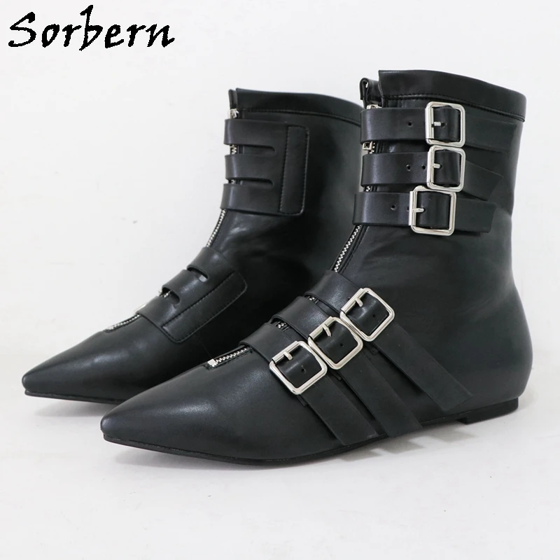 Sorbern Black Velvet Pointy Toe Boots Women Flat Heeled Cuban