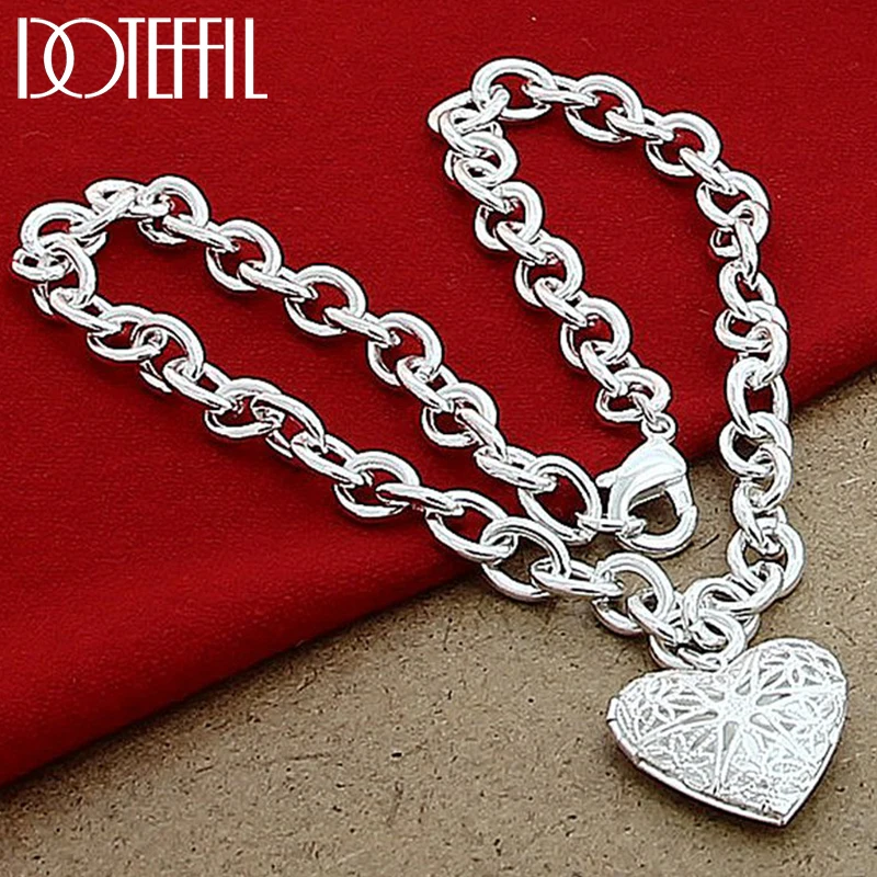Doteffil 925 Sterling Silver Photo Frame Heart Pendant Necklace 18 Inch