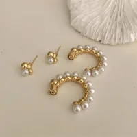 C Shape Metal Pearl Earrings 5