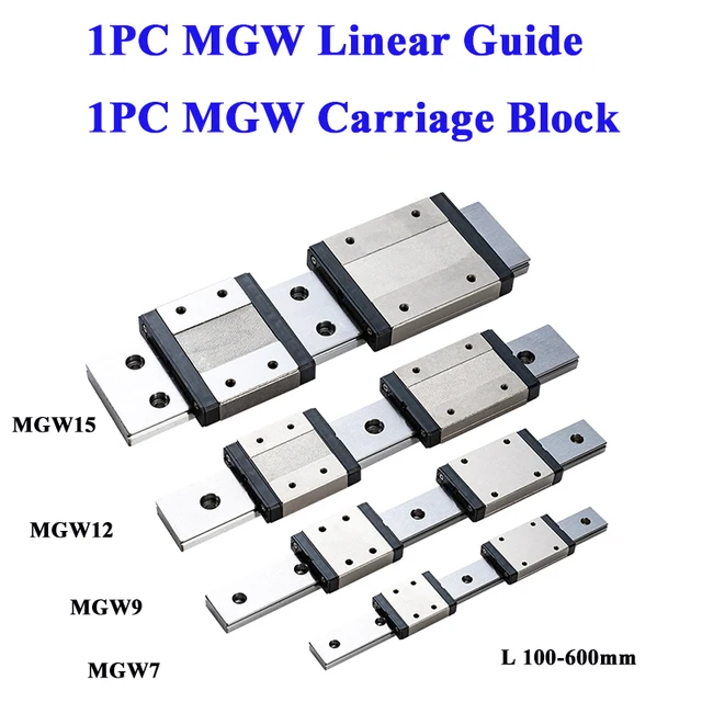 MGW7 MGW12 MGW9 MGW15 L 100-1000 มม.ขนาดเล็กคู่มือเชิงเส้น 1PC MGW คู่มือเชิงเส้น + 1PC MGW Carriage บล็อก MGW9H MGW12H MGW15H 1