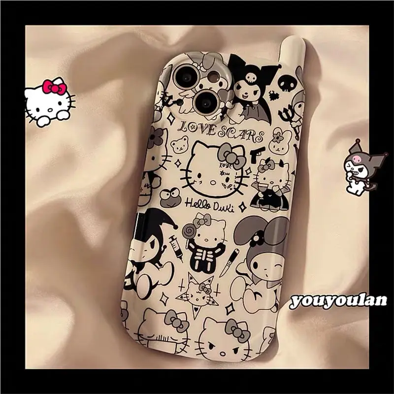 

Hello Kittys Black and White Iphone Phone Case Kawaii Cartoon for Iphone 12 13 11 Pro Max Xr X Xs Max All-Inclusive Anti-Drop