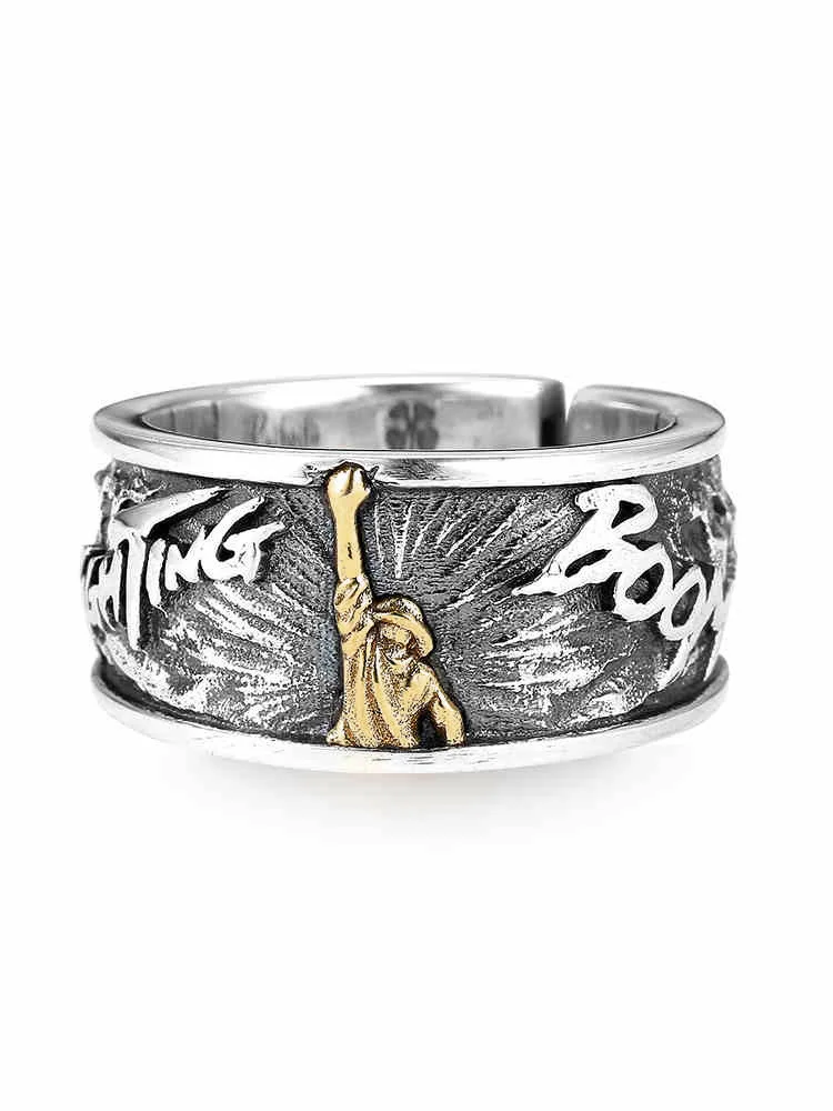 Buddhastone Colore Argento [Segreto] Anello Luce Vittoria Anello Coppia Allegria Anello Aperto Hip Hop In Argento Tailandese 925 Maschio