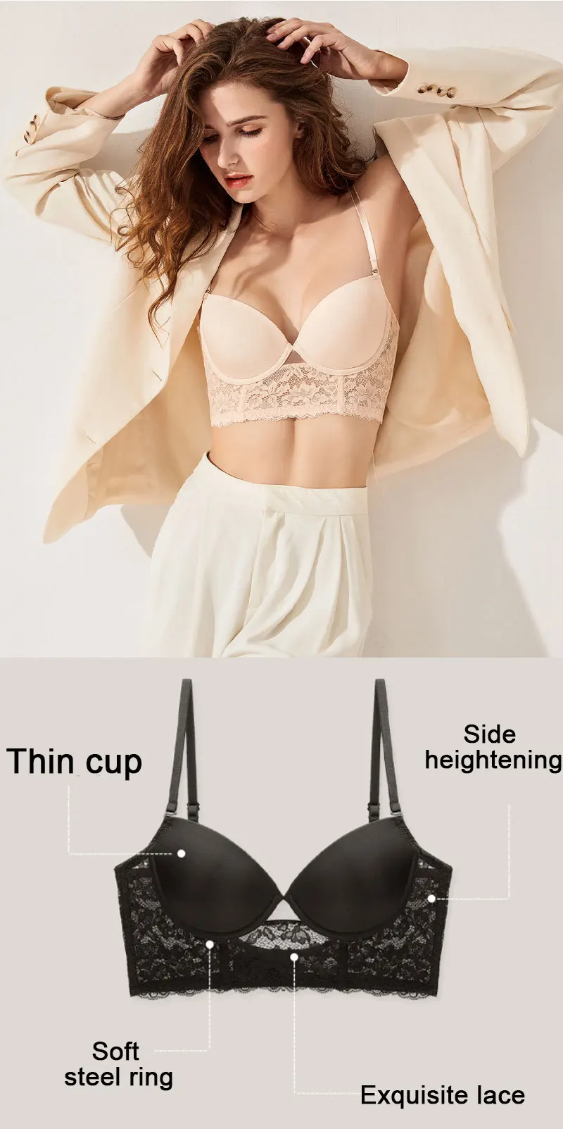 Backless Bra Invisible Bralette Lace Wedding Bras Low Back Underwear Push  Up Brassiere Women Seamless Lingerie Sexy Corset