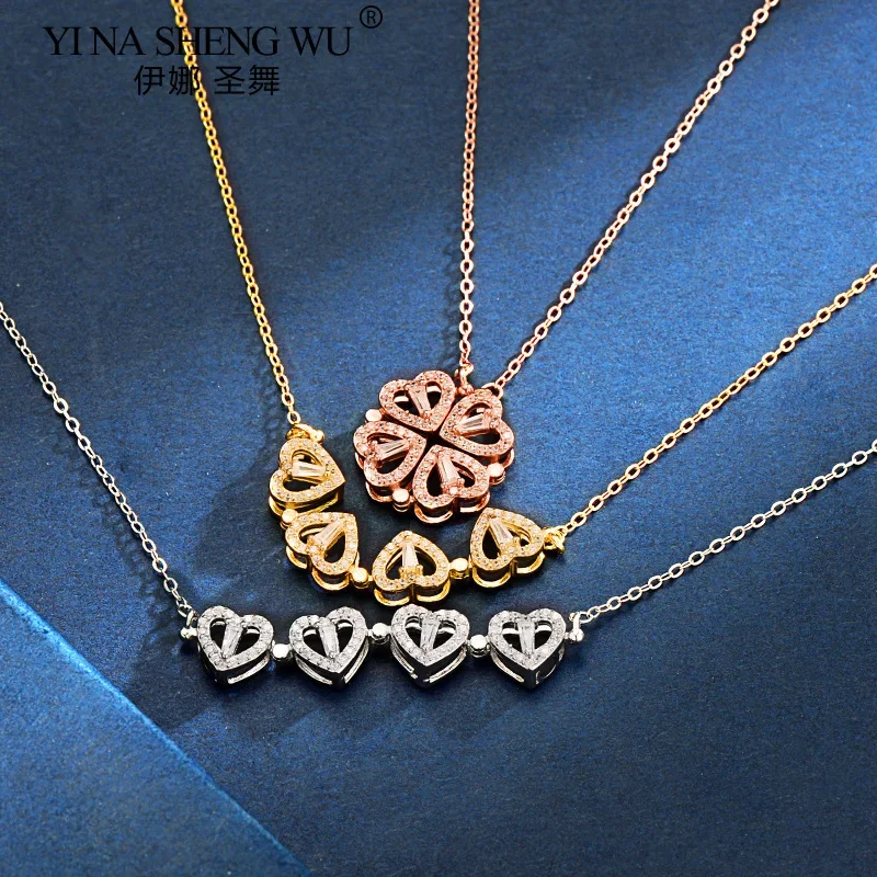 Real S925 Sterling Silver Necklace for Women Love Four-leaf Clover Pendant Fashion Creative Wild Clavicle Chain Two Ways to Wear