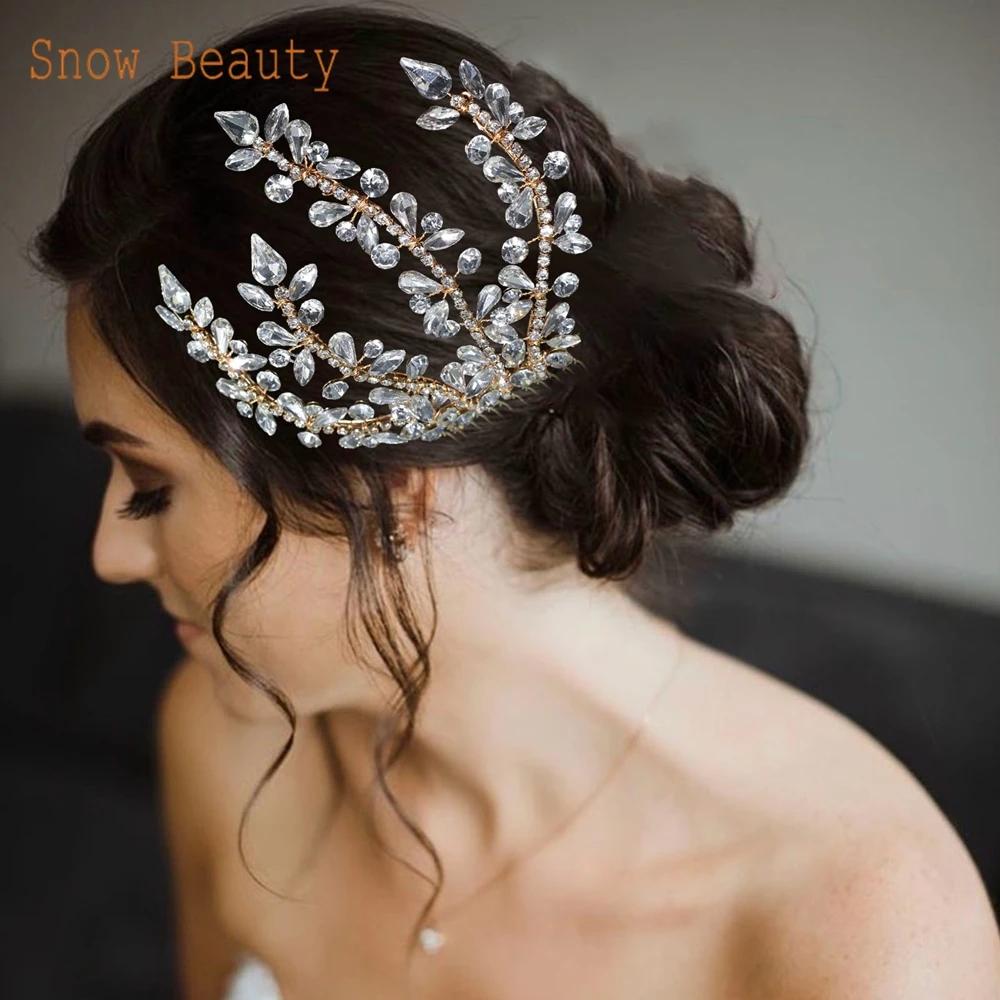 Fermaglio Capelli Sposa Cristallo Con Foglia Strass - Accessorio Bling Per Cerimonie - Foto 10