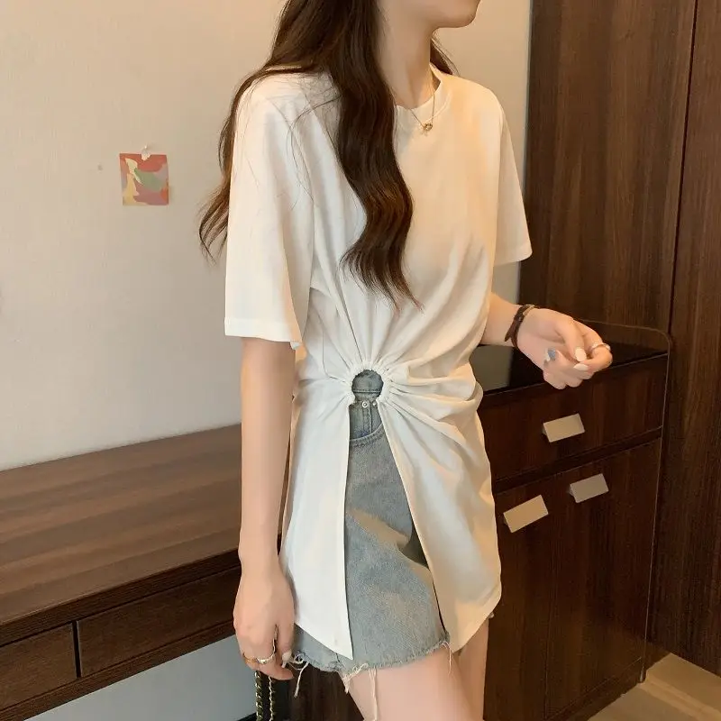 T-shirts Women Side-slit Design Sexy Folds Pure Simple All-match Loose Daily Korean Style Female Casual Summer Long Clothes New - AliExpress T-shirts Women Side-slit Design Sexy Folds Pure Simple All-match Loose Daily Korean Style Female Casual Summer Long Clothes New - AliExpress