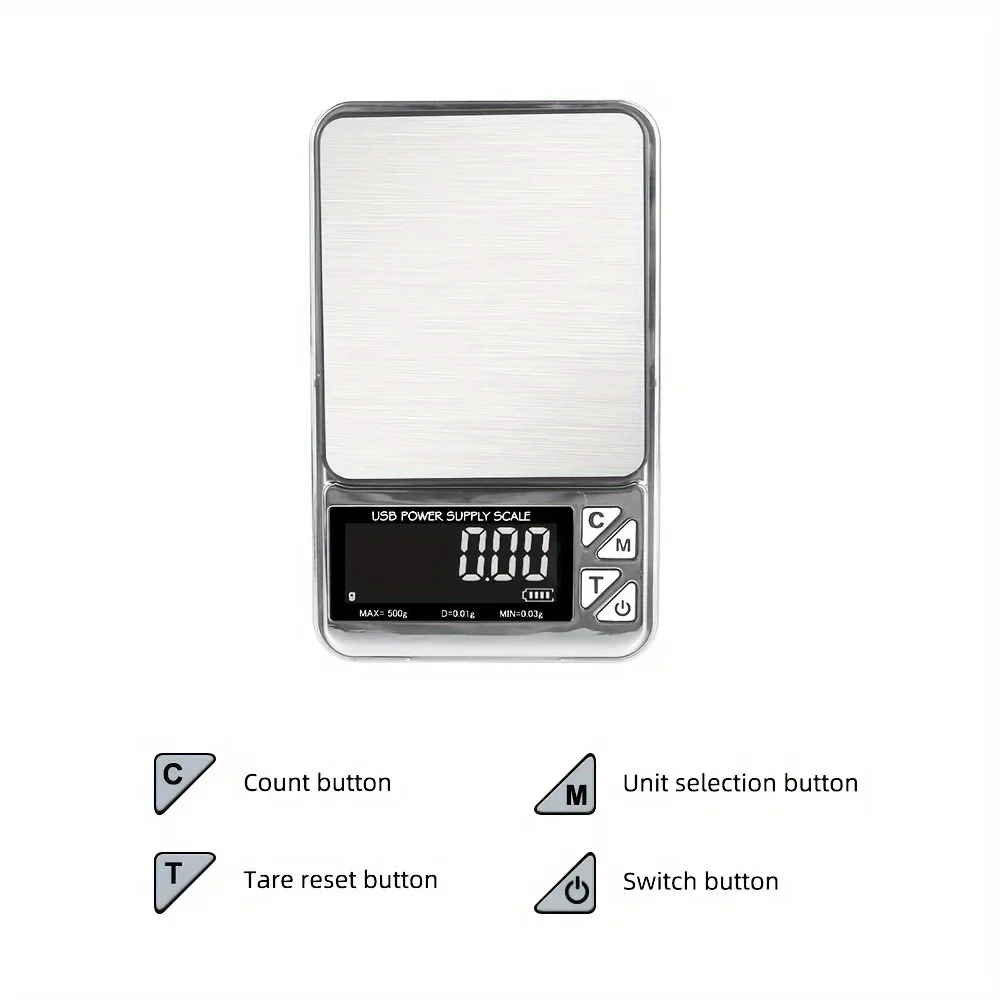 Pocket Scale Jewelry Scale Portable Scale Digital Scale 1Pc High Precision Electronic Scale 0.01g LCD Count Stainless Usb Power Supply