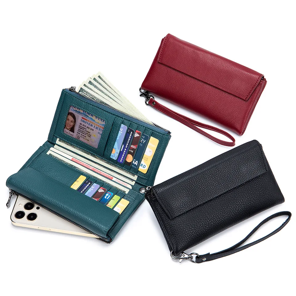 Coin Purse Leather Wallet With Checkbook Holder Women Soft Genuine