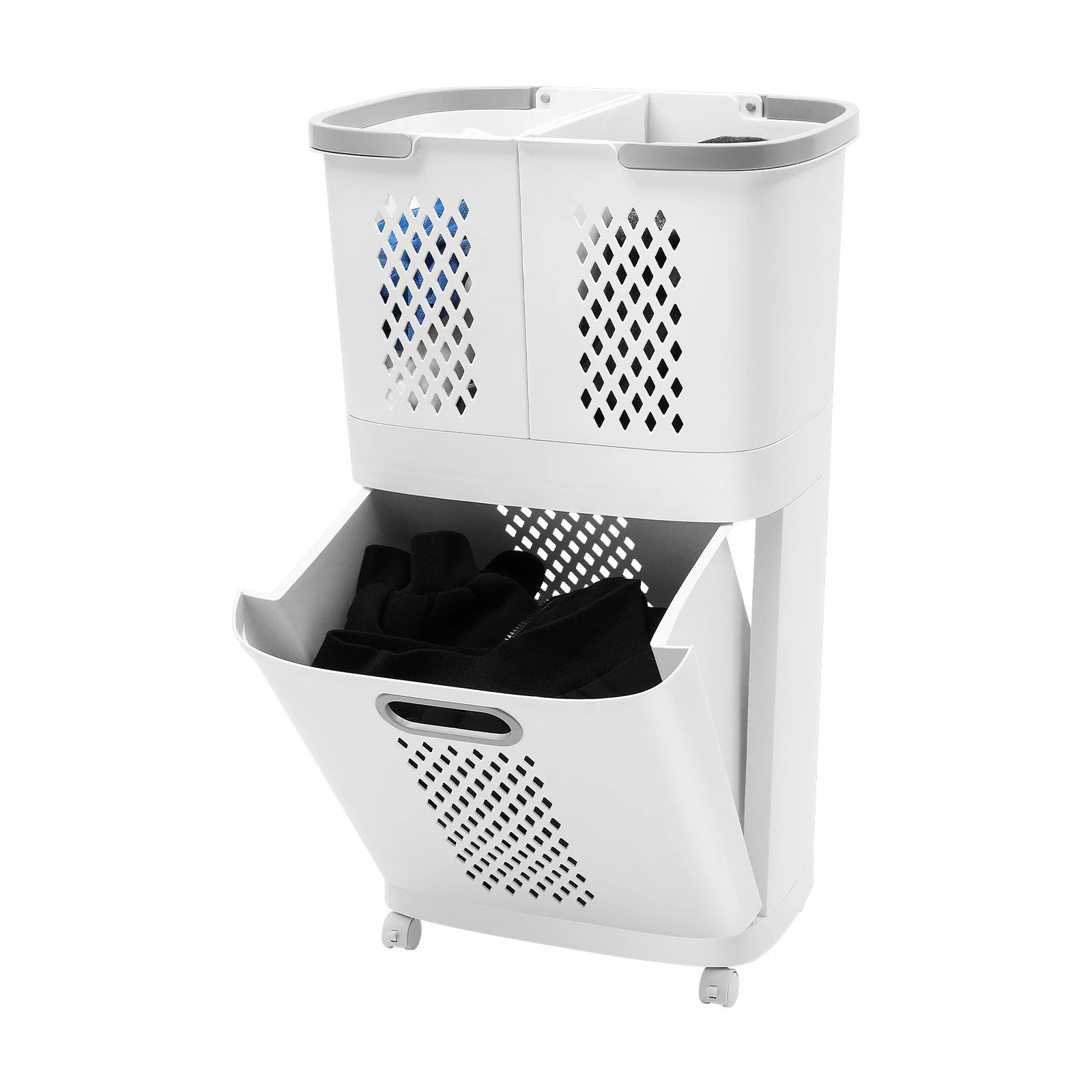 2-Layer Laundry Basket with 4 Universal Wheels Multifunctional Clothes Basket Clothes Organizer Home Assortment Box Laundry Boxs