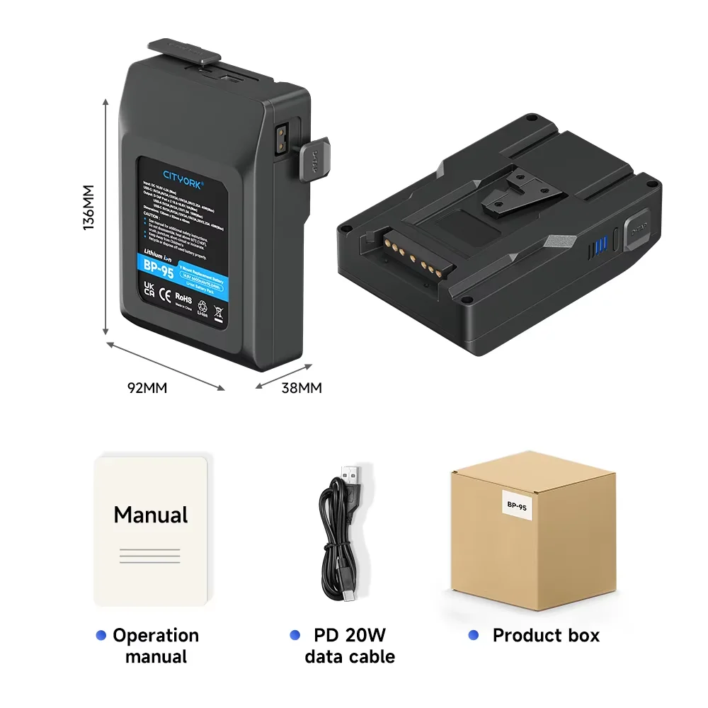 V Mount Battery BP-229 V Lock BP Portable Bateria with PD 65W Fast