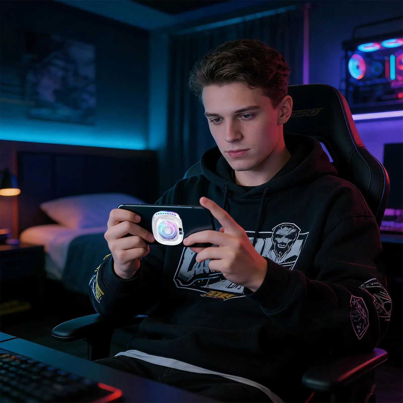 자석식 휴대폰 쿨러 10W 저소음 자석 방열판 3단계 RGB 조명이 있는 게임 라이브 스트리밍 비디오용 휴대폰 방열판