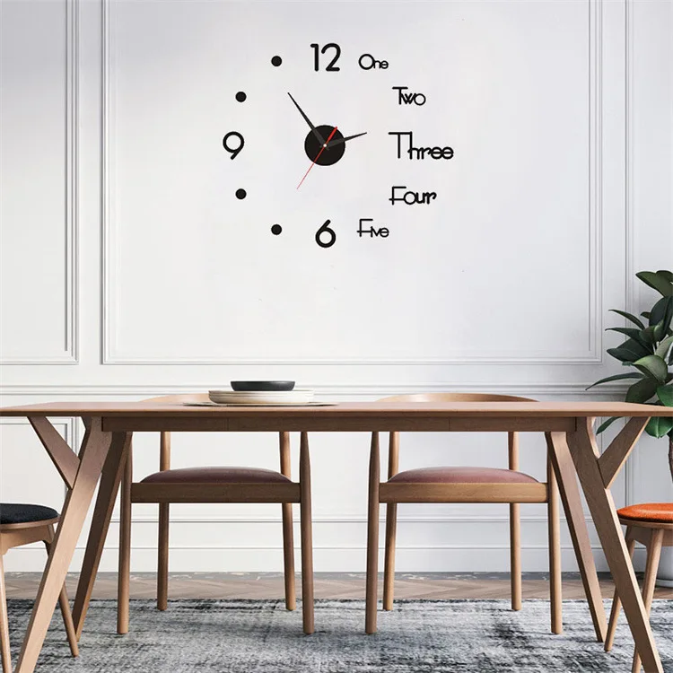 Description Picture 6 of item3D Large Modern Wall Clock Roman Number Quartz Needle Digital Clocks Art Decals Acrylic Mirror Stickers Living Room Home Decor