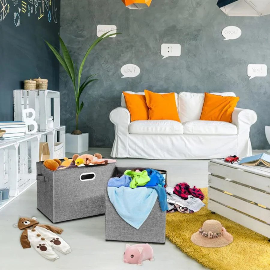 1pc large capacity collapsible storage box with lid linen fabric collapsible storage box for home bedroom wardrobe office nurser 3