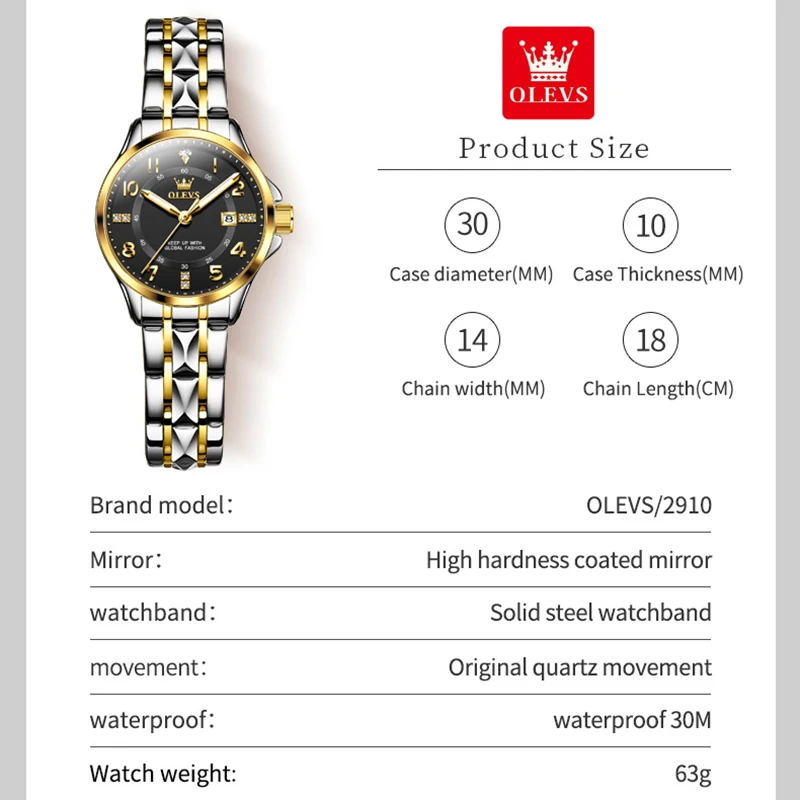 Luxury Women Quartz Wrist Watches Diamond Numeral Scales Date 30M Water Resistance Business Fashion Luminous Watch for Ladies