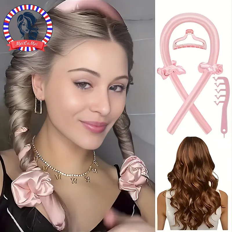 Styling Set 5pcs 4-in-1 Heatless Curling Set Hair Stick Headbands Clips Wide Toothed Hair Comb for DIY Styling