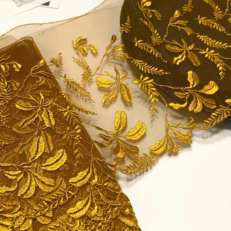 

30Yards Gold Yellow Embroidered Lace Trims For Sewing Clothes Accessories Lingerie Lolita Curtains Girl's Dress DIY