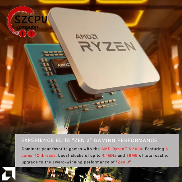 AMD Ryzen 5 5600 R5 5600 3.5 GHz 6-Core 12-Thread CPU Processor 7NM L3=32M 100-000000927 Socket AM4 New and without cooler 4
