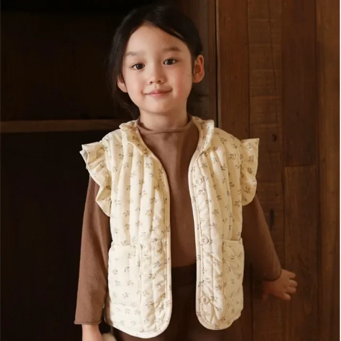 Children Vest Korean Baby Autumn Winter Floral All-match Vest Baby Windproof Vest Jacket Toddler Girl Spring Waistcoat Cotton Padded Outwear