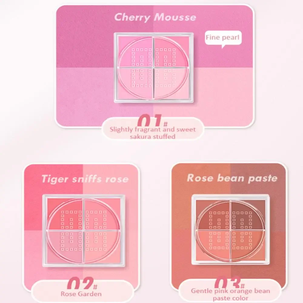 4 Square Grid Face Blusher Vibrant Orange Makeup Blush Palette Cheek Contour Blush Powder Matte Blusher Korean Makeup Tint Blush 6