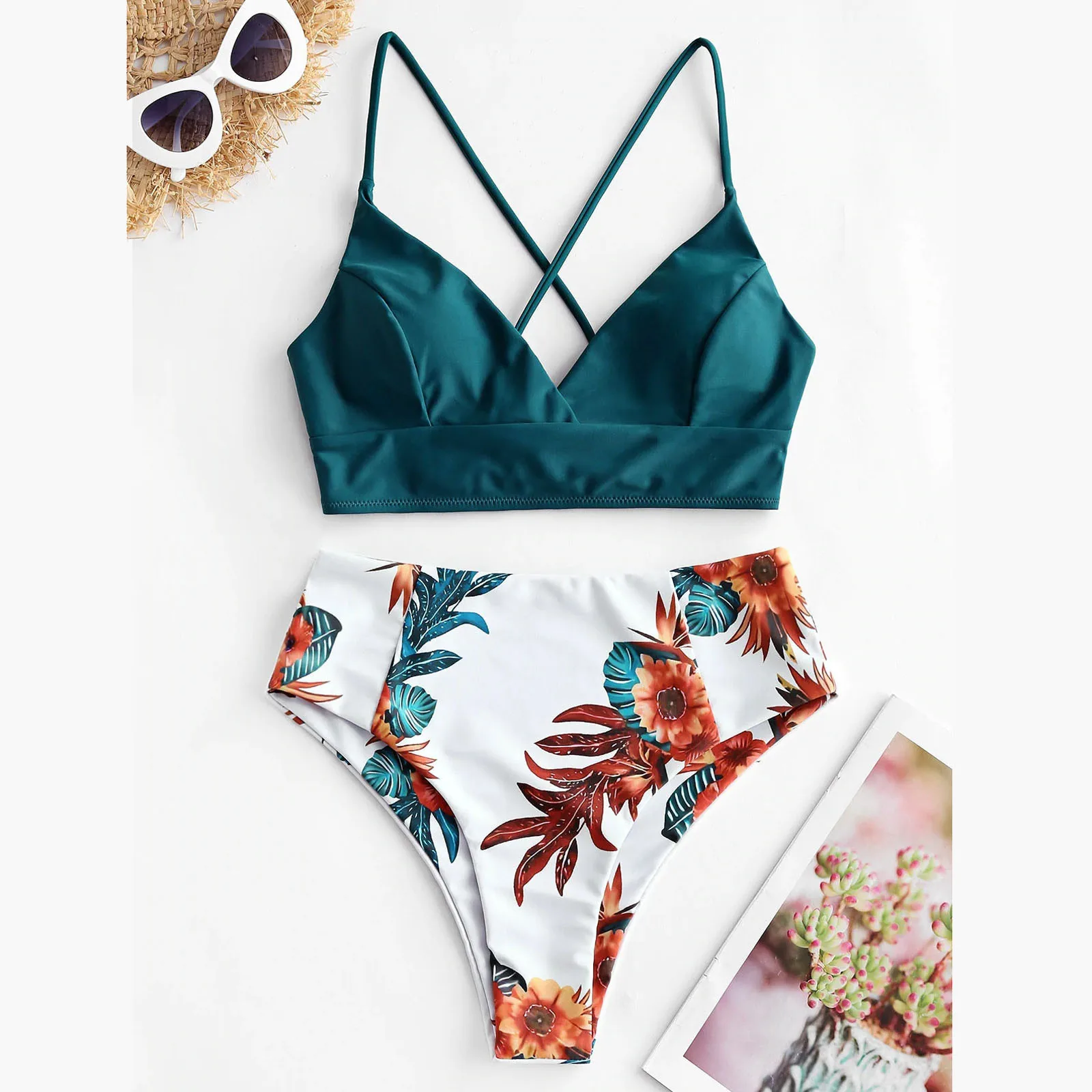 

Floral Print Low Waist Bikini Set Women Swimsuit Push Up Crisscross 2 Pieces Tankinis Swimwear Brazilian Beachwear Bathing Suit