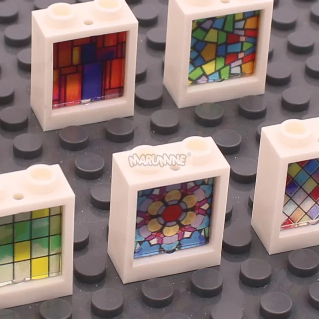 Marumine Block Glass Window 1x2x2 With Printing 18PCS 60601 60592 Church Assemblage Buildi Brick Construction Model Accessories 5