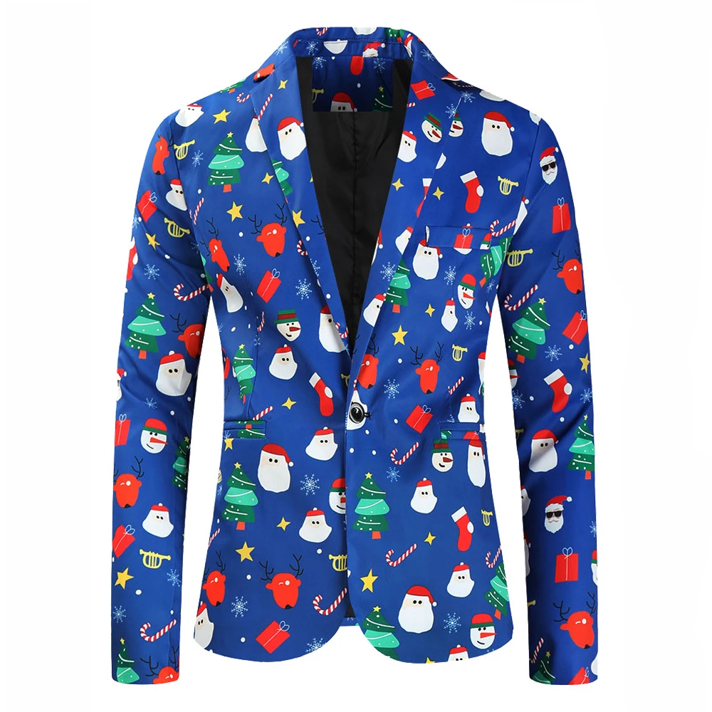 Generisch Kerstblazer voor heren, kerstpak, 2-delig, 3D-bedrukt, lange