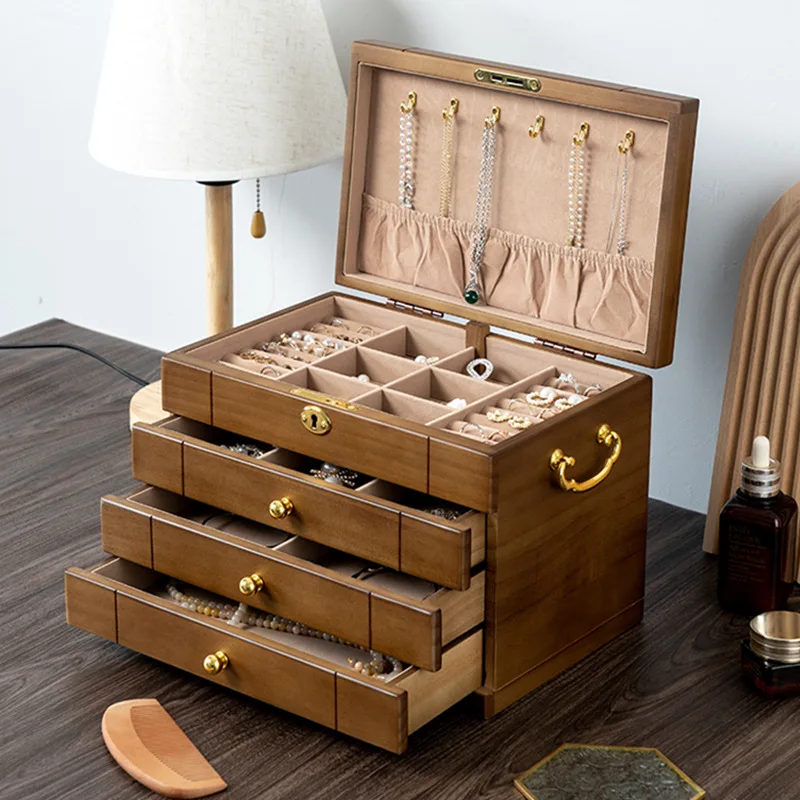 Big Size Jewelry Box Drawer Necklace Earrings Rings Jewelry Boxes Wood Accessories Storage Display Bangles Organizer for Women
