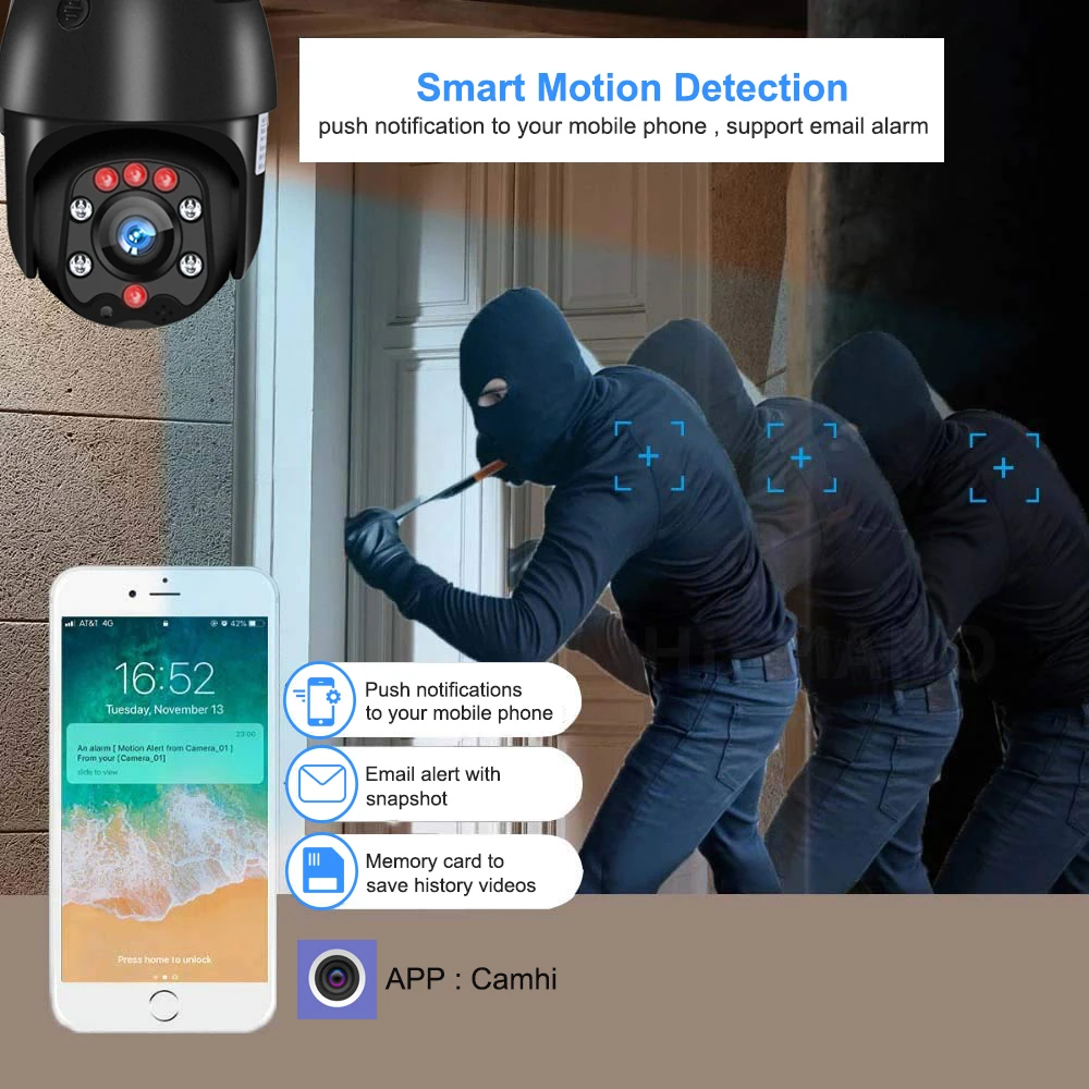 Camhi WiFi IP Camera Outdoor Len 5X Optical Zoom 4G