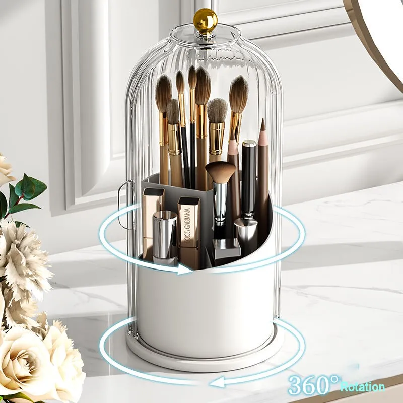 360° Rotating Makeup Brush Holder With Lid Luxury Cosmetic Organizer Lipstick Eyebrow Pencil Holder Eye Shadow Storage Box 2