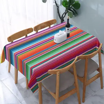 Tovaglia rettangolare con motivo a strisce colorate messicane Decorazioni per feste messicane Copertine riutilizzabili in tessuto di poliestere per decorazioni per la tavola da cucina 1