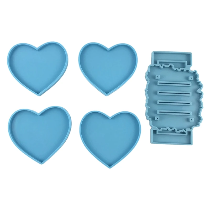 

5 Pcs/Set Love Heart Shaped Epoxy Resin Mold Cup Mat Casting Silicone Mould DIY Crafts Jewelry Placement Plate Making