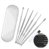 Toothpick Case Stainless Steel Ear Spoon Headset Wax Remove Tool Cleaning Kit Silver Professional Earwax Scoops Man 1