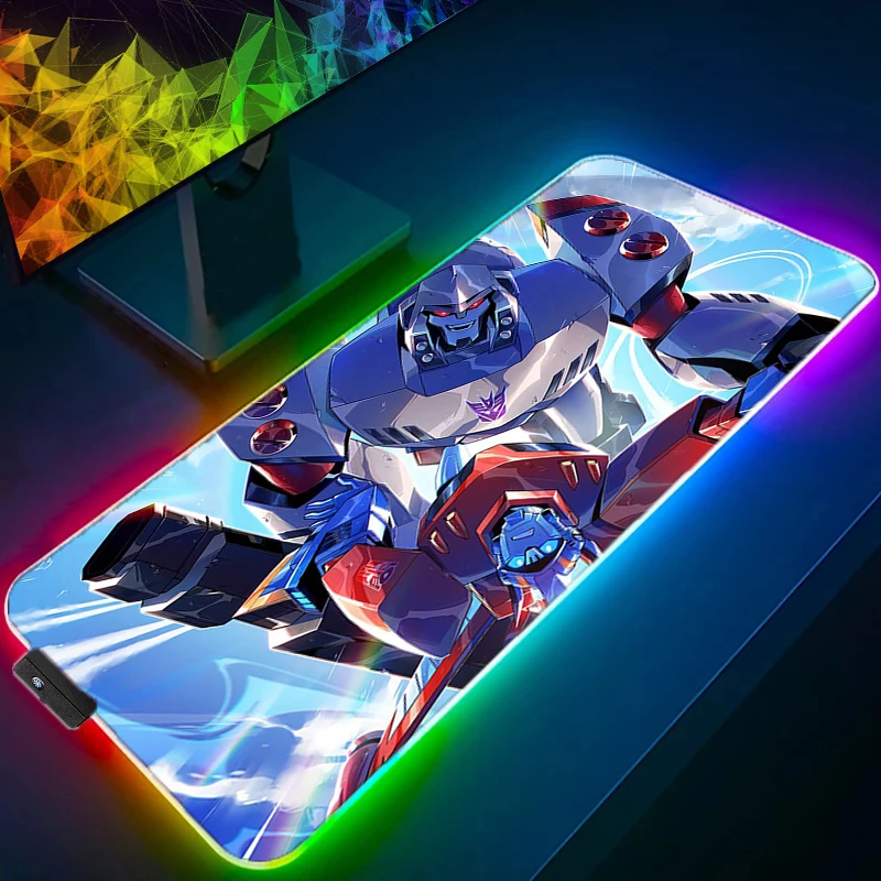 

Большой коврик для мыши трансформер с аниме, RGB, аксессуары для ноутбука, игровой резиновый мягкий коврик для мыши XL, клавиатура, светодиодный, Настольный коврик с подсветкой, ковер