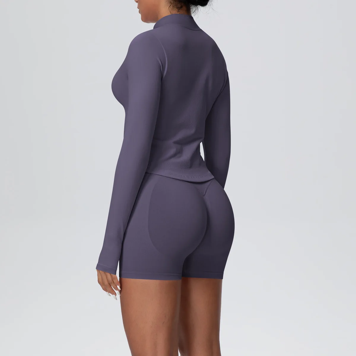 Women Gym Set - Seamless Yoga Suit With Zip Shirt & Cycling Shorts Activewear