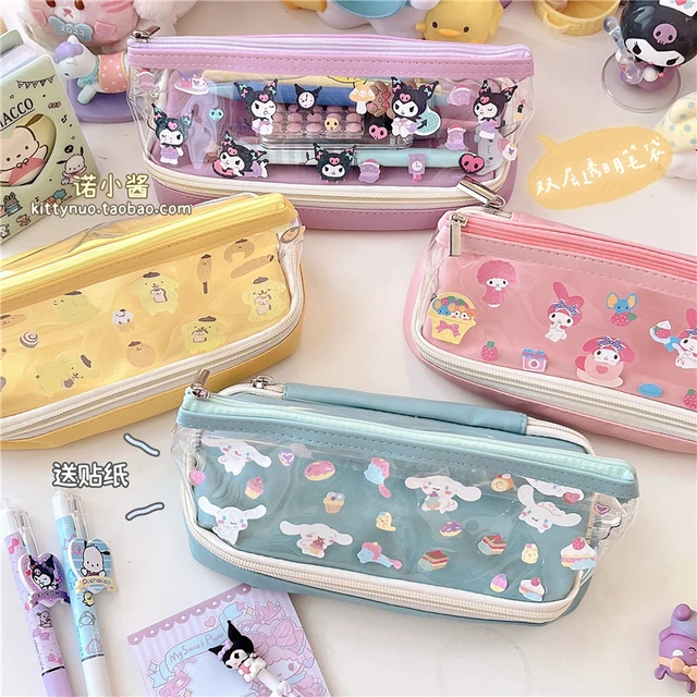 Sanrio Kuromi My Melody Cinnamoroll Pencil Case Kawaii Cartoon Student  Transparent Double-Deck Girl Child Study Stationery Gift - AliExpress