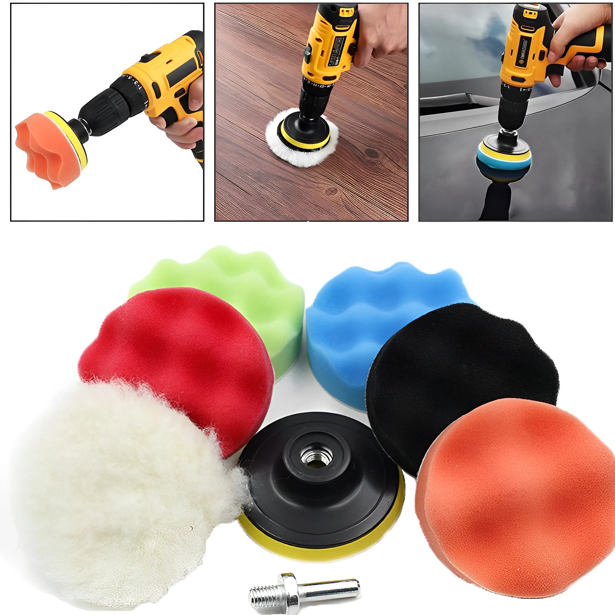 8Pcs Car Polishing Disc Self Adhesive Buffing Waxing Sponge Wool Car