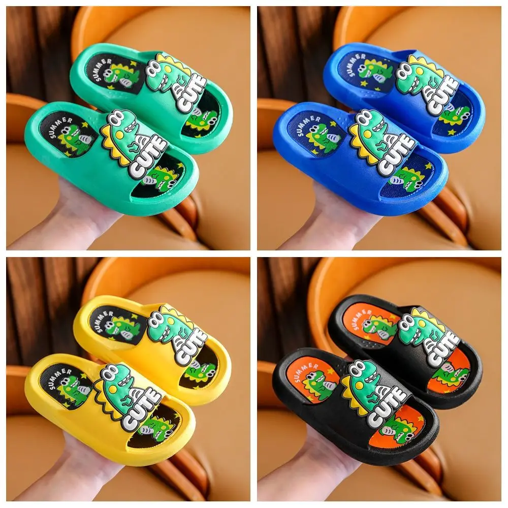 Soft Cartoon Cute Dinosaur Slippers Anti Slip PVC Cartoon Animal Slippers Solid Color Platform Children's Bathroom Sandals Boys