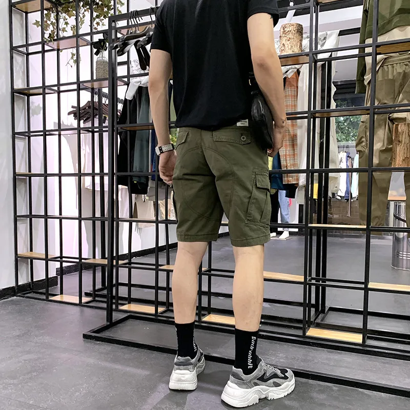 Sport Shorts Heavyweight Washed Fabric Army Green Multi-pocket Overalls Men's Loose Straight Casual Shorts Outdoor Trekking Tooling Clothes