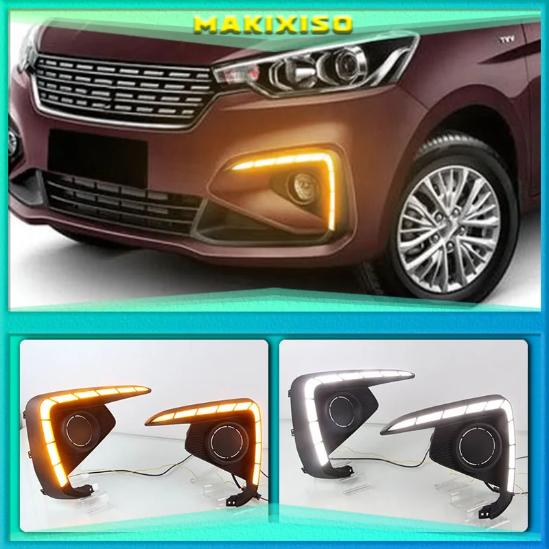 

2PCS LED Daytime Running Light Daylights For Suzuki Ertiga 2018 2019 DRL Fog Lamp Cover Headlamp Yellow turn signal Lamp