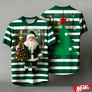 New Santa Claus Christmas Tree 3D Print T-shirt Men Women Fashion Casual Oversized Short Sleeve Christmas Tshirt Kids Tops Tees