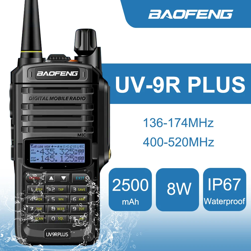 Originale Baofeng Uv-9R Plus Dual Band Radio 8W Ip67 Impermeabile Vhf Uhf Ham Two Way Radio Interphone Walkie Talkie Portatile