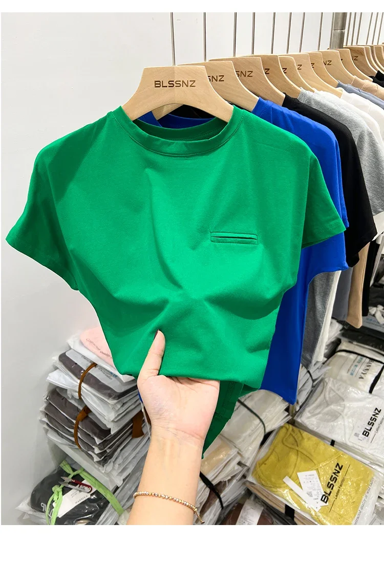 Baumwolle Solide T-shirts Frauen Sportliche Kurzarm T-shirts Mode Lässig Weiß Schwarz Kleidung Lose Oansatz Weibliche Sommer Tops ﻿ 2026 – Detail 12
