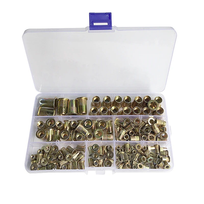 

210Pcs M4 M5 M6 M8 M10 M12 Rivnut Flat Head Threaded Zinc Steel Rivet Insert Nutsert Cap Rivet Nut