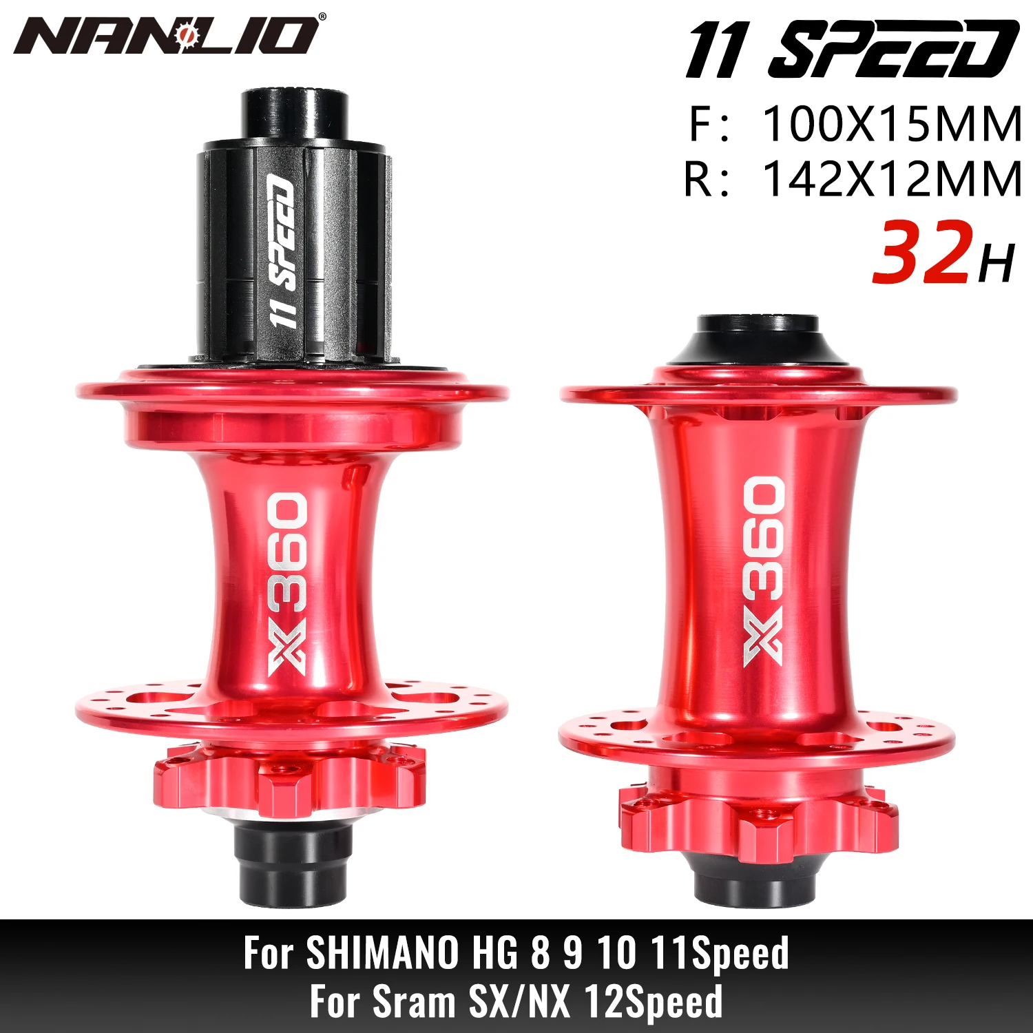 26 X2|nanlio X360 32-hole Aluminum Bicycle Hubs - Hg 8-12
