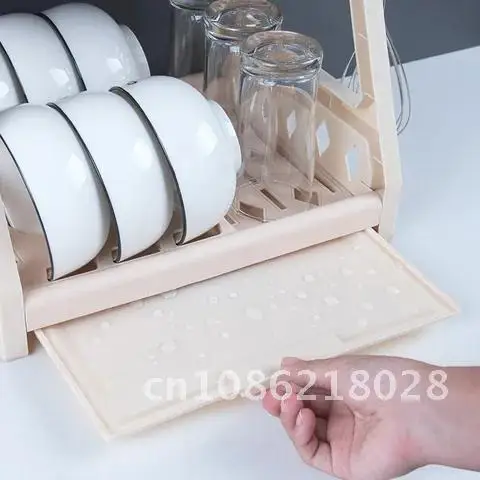 

Double-layer Kitchen Drying Storage Rack with Chopstick Cage Dish Bowl Draining Storage Rack Tableware Organizer Tray Basket