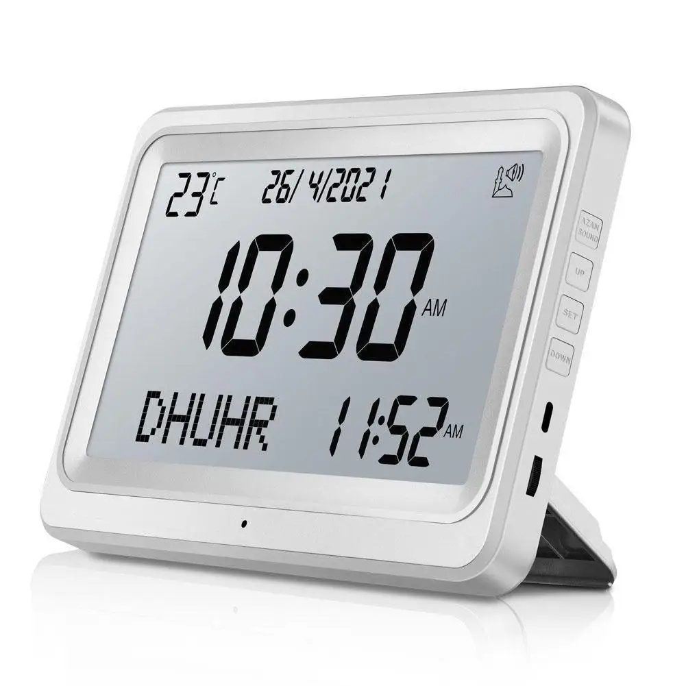 

Al-Fajia Larger LCD Screen Azan Clock 8 Athan Sounds Multi-languages Hijir Gregorian Calendars Muslim Prayer Desk Alarm Clock