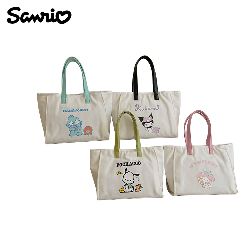

MINISO Sanrio Kuromi Student Canvas Shoulder Bag Melody Cartoon Large Capacity Tote Bag Pochacco Hangyoden Commuter Shopping Bag