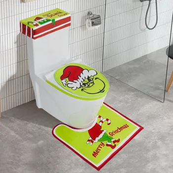 Christmas Toilet Cover Christmas Decoration Set Grinch Seat Cushion Toilet Seat Foot Pad Bathroom Creative Decoration Decoration 1