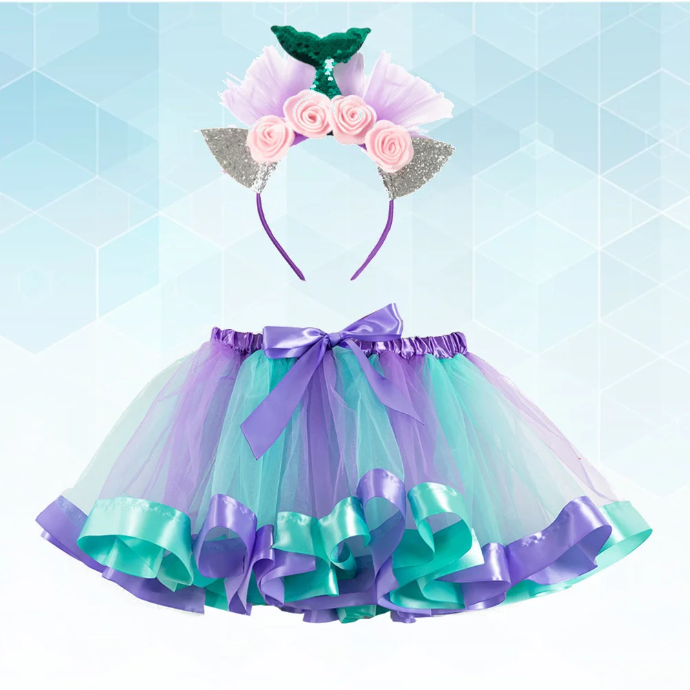 

Tutu Skirt Dress with Glitter Headband Layered Tutu Ballet Skirt Bubble Skirt for Children Dancing Gauze Skirt